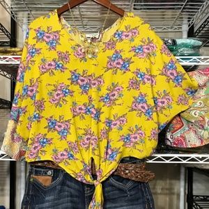 Sold Out UMGEE Contrast Sleeve Tie Front Top